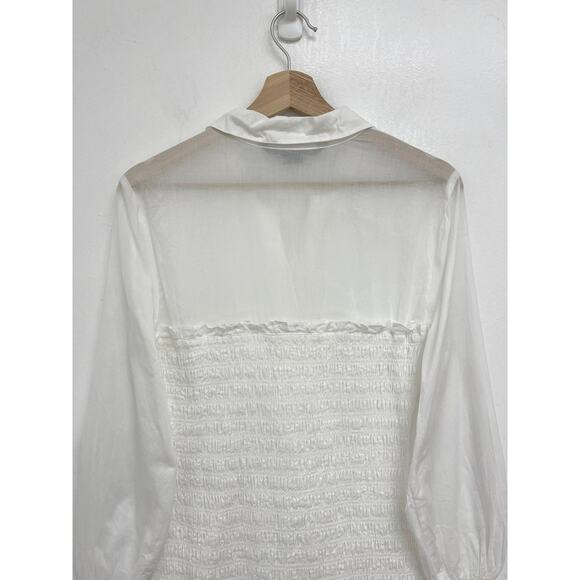 Veronica Beard Jeans Kelsey Smocked Bodice Combo Flounce Hem Shirt Dress Size 6 - Picture 5 of 13